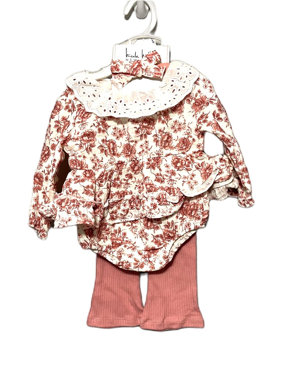 Nicole Miller 3 Piece Bubble Dress Set Mellow Rose Floral NWT Girls 3/6Mo